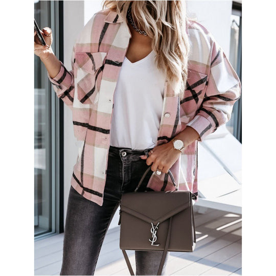 Autumn And Winter Long-Sleeved Loose Plaid Shirt Jacket Women