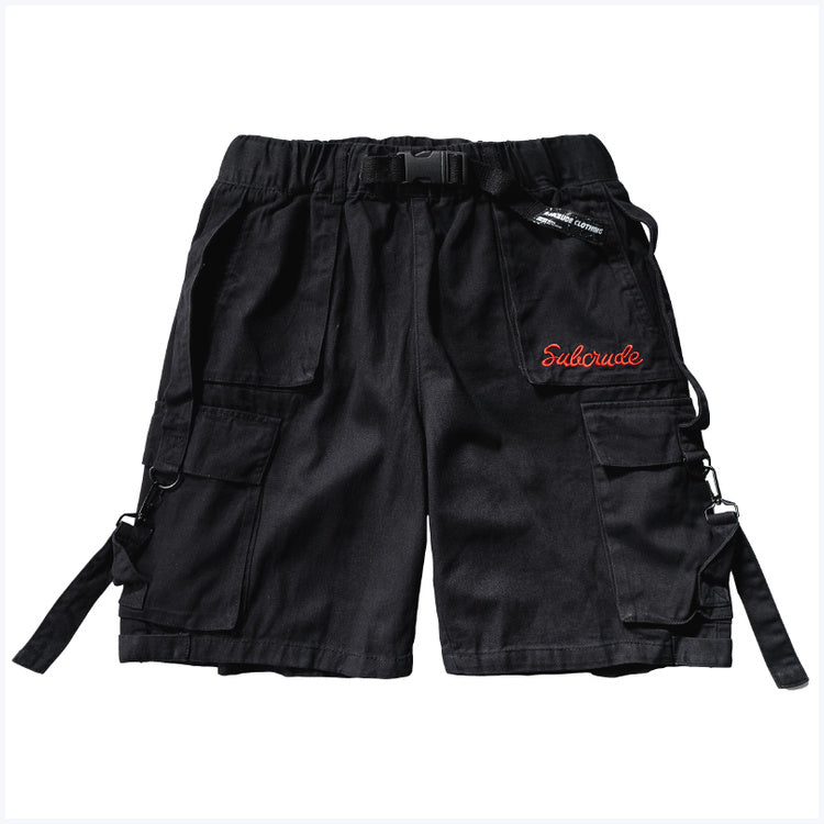Solid Color Tooling Letter Label Casual Shorts Men Loose