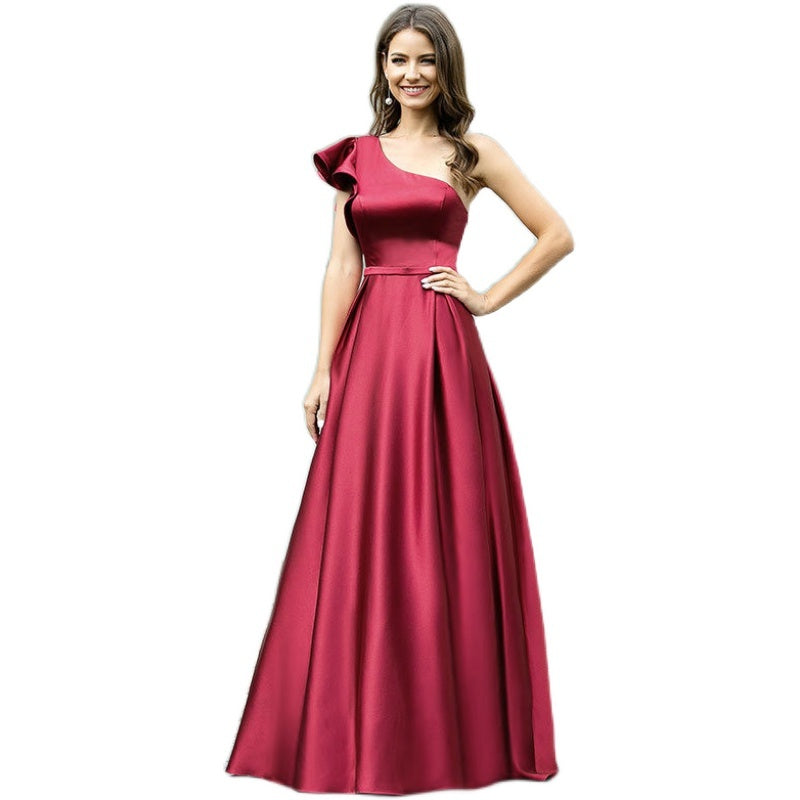 High-end Satin Wedding Evening Dress Slim Slimming Dress