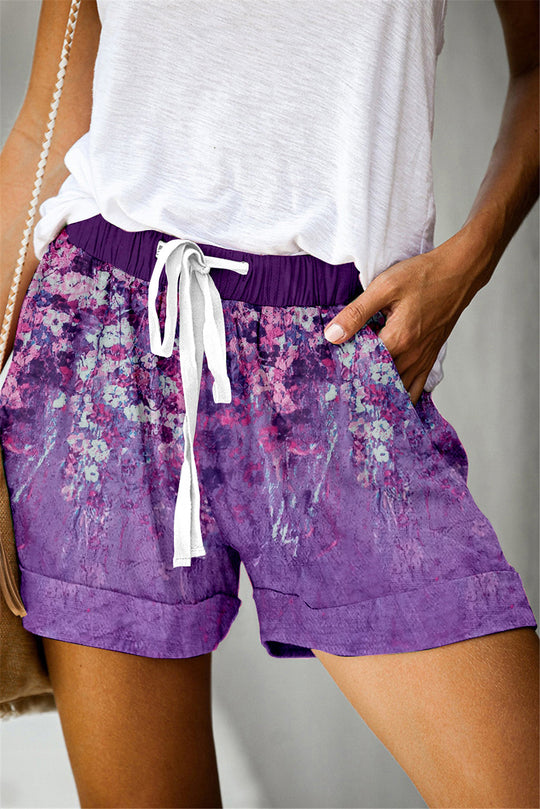 Positioning Printed Lace-Up Casual Wide-Leg Shorts Women