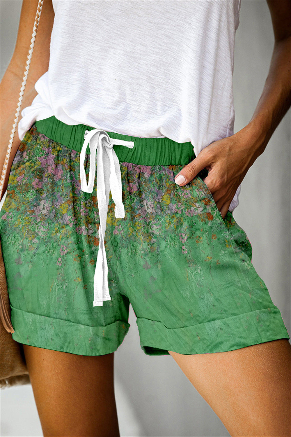 Positioning Printed Lace-Up Casual Wide-Leg Shorts Women