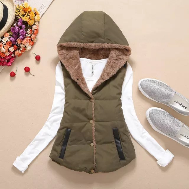 Thicken Plus Velvet Candy Color Hooded Cotton Vest Women Jacket