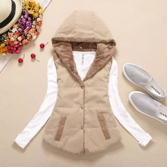 Thicken Plus Velvet Candy Color Hooded Cotton Vest Women Jacket