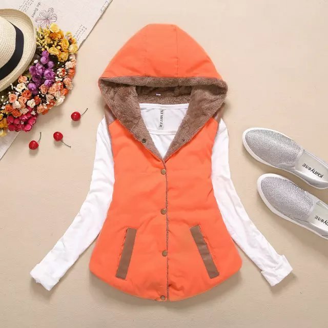 Thicken Plus Velvet Candy Color Hooded Cotton Vest Women Jacket
