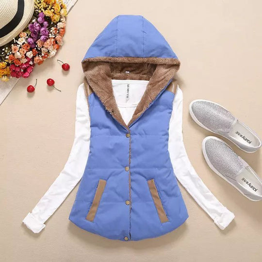Thicken Plus Velvet Candy Color Hooded Cotton Vest Women Jacket