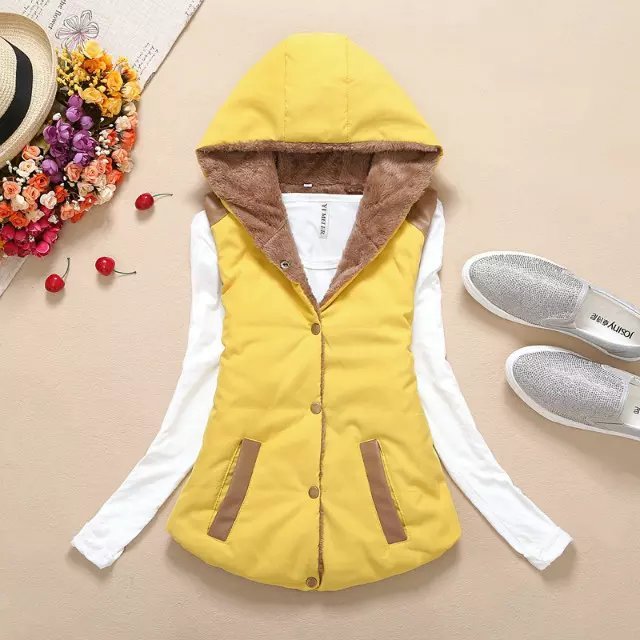 Thicken Plus Velvet Candy Color Hooded Cotton Vest Women Jacket