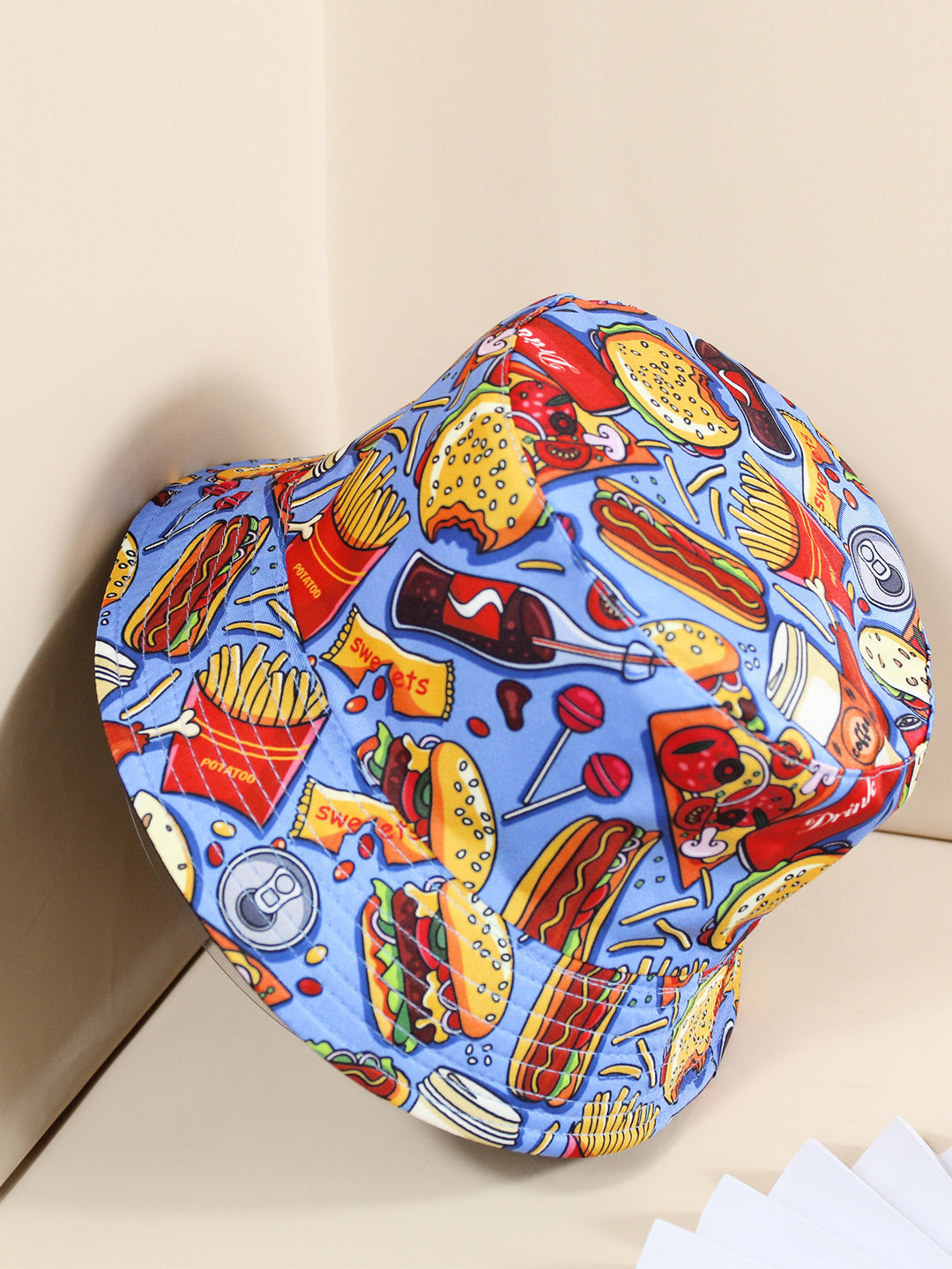 Coke Burger Fries Printing Double-sided Fisherman Hat Female Tide Brand Sun Hat Sunscreen Basin Hat Men And Women Hat