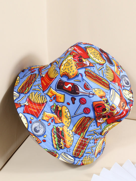 Coke Burger Fries Printing Double-sided Fisherman Hat Female Tide Brand Sun Hat Sunscreen Basin Hat Men And Women Hat