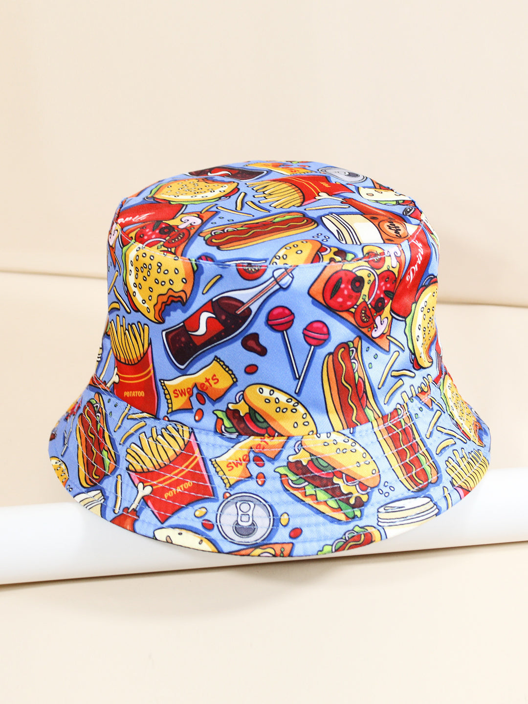 Coke Burger Fries Printing Double-sided Fisherman Hat Female Tide Brand Sun Hat Sunscreen Basin Hat Men And Women Hat