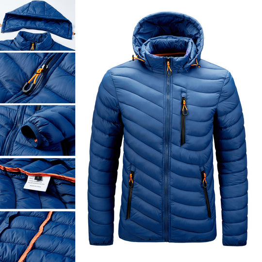 Men's cotton jacket with hooded removable cap cotton jacket autumn and winter men's cotton jacket