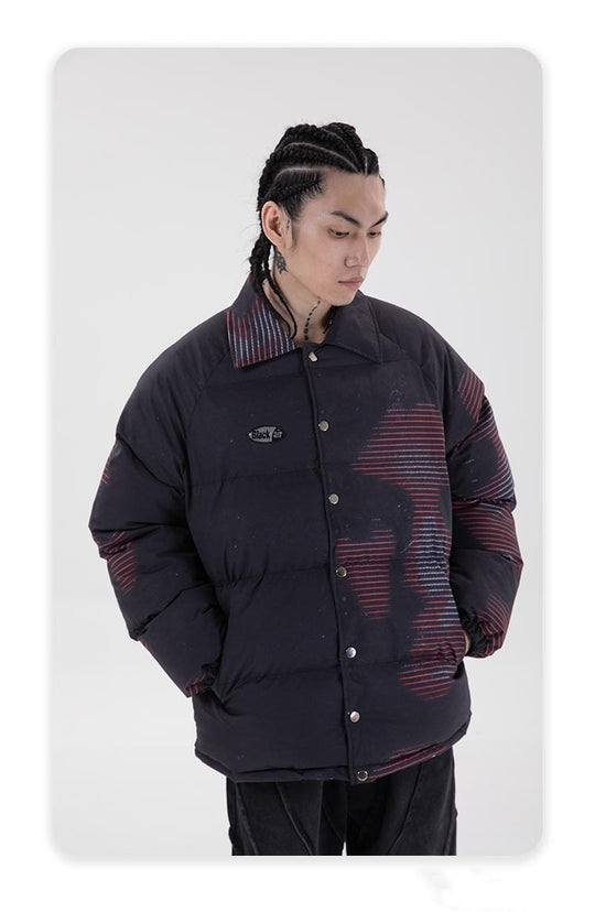 Winter thick loose digital portrait print jacket
