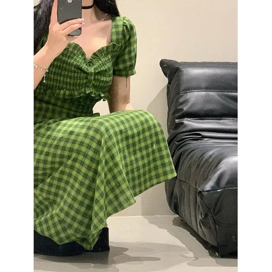 Green Plaid Dress For Women In Summer