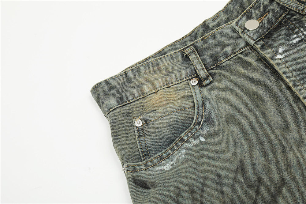 Splash Ink Denim Straight-leg Trousers Men