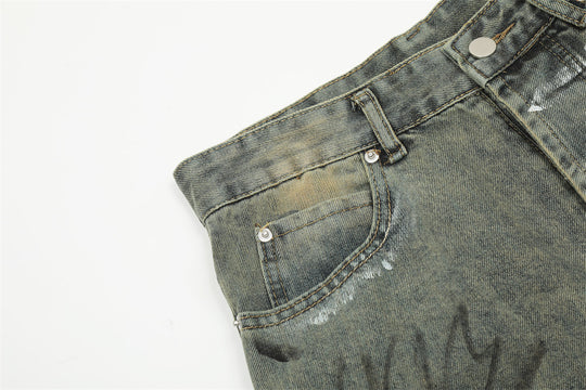 Splash Ink Denim Straight-leg Trousers Men