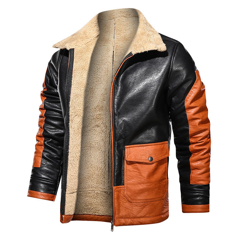 Winter lapel loose men's leather jacket