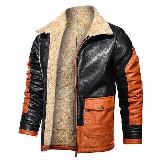 Winter lapel loose men's leather jacket