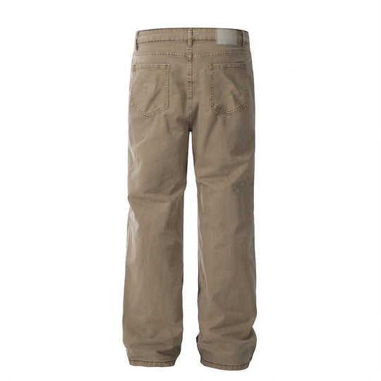 Washed Denim Straight-leg Trousers Men