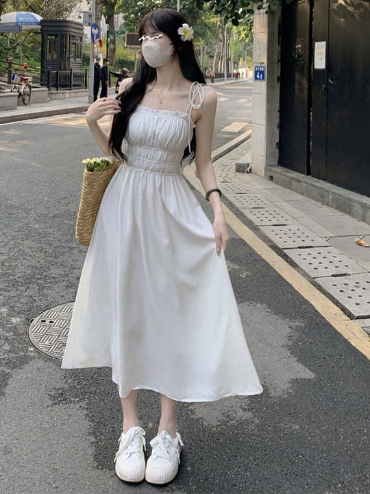 White Suspender Dress For Women In Summer