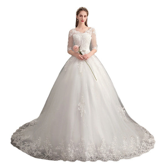 Wedding Dress Tail Deep V-neck Lace