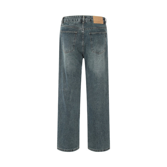 Ripped Knee Jeans Men Straight-leg Trousers