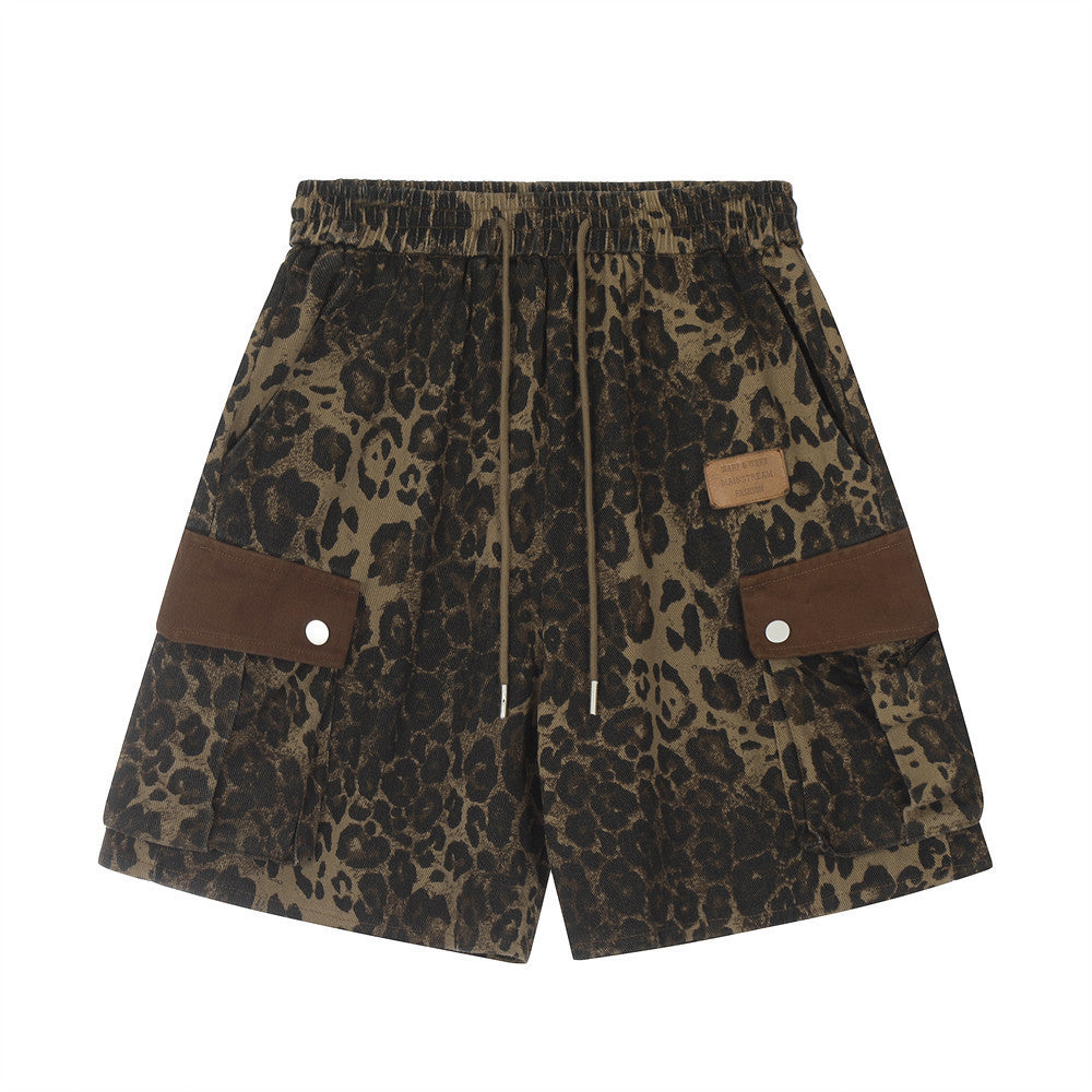 Fashion Leopard Print Cargo Shorts Men