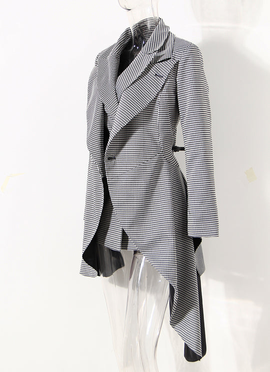 Small Plaid Bow Asymmetrical Loose Suit Jacket For Women