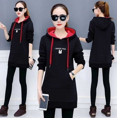 All-match Mid-length Plus Velvet Thickened Long-sleeved Jacket Women