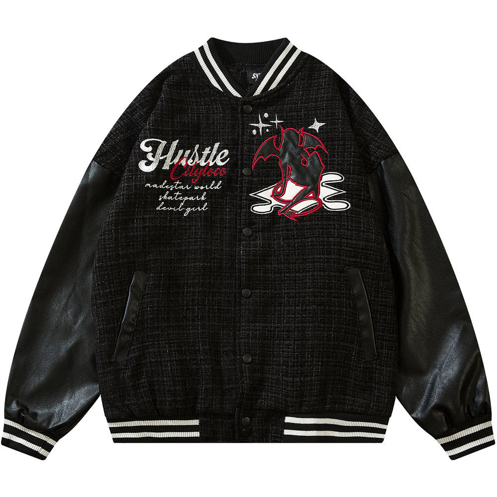 American Style Stitching PU Leather Jacket For Men And Women