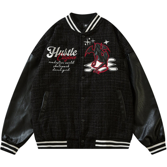 American Style Stitching PU Leather Jacket For Men And Women