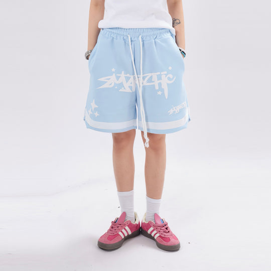Letter Puff Print Loose Shorts For Men And Women
