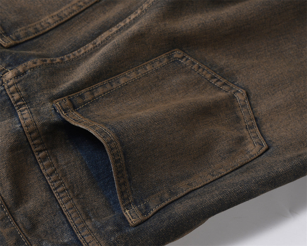 Distressed Dirty Denim Loose Trousers For Men