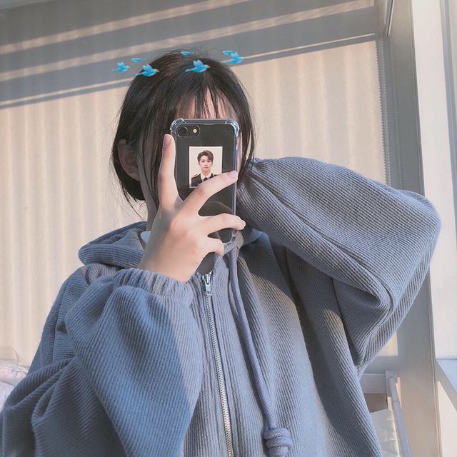 Zipper Hooded Jacket Lovely Young Women With Plush Cardigan