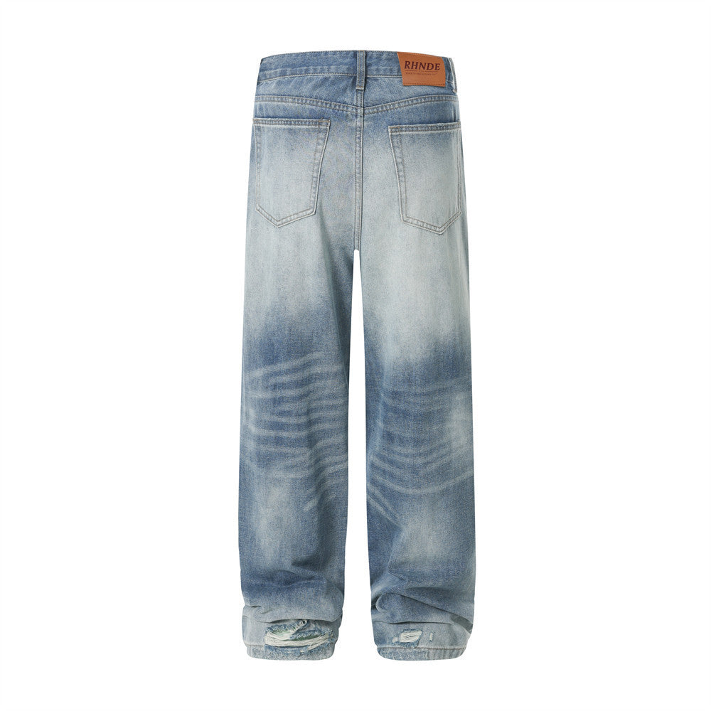 Gradient Wash Denim Straight-leg Trousers Men