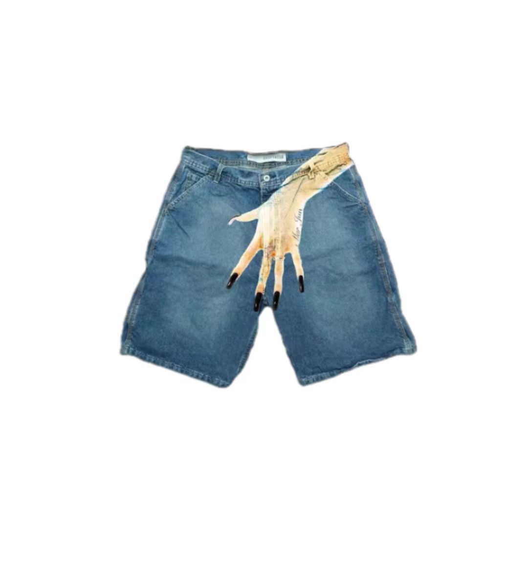 Y2g Hip Hop Trend Pattern Printed Denim Shorts Men