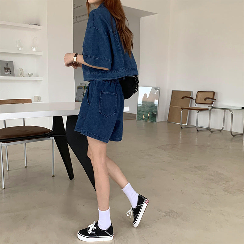 Fashion Suit Women Cardigan Jacket Top Wide Leg Shorts