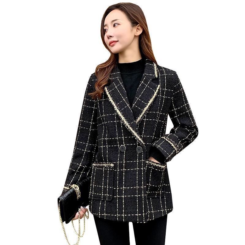 Fashion All-match Plaid Suit Woolen Jacket Women