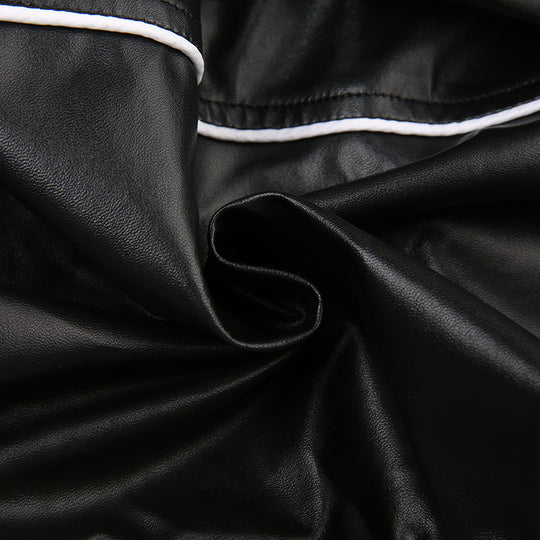 Street Motorcycle Style Letter Print Leather Jacket Women Zipper Cardigan Round Neck Short Jacket