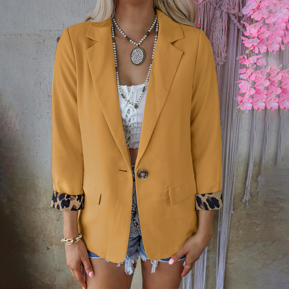 Fashion Leopard Print Long Sleeve Cardigan Casual Suit Jacket Women