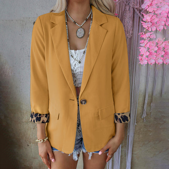 Fashion Leopard Print Long Sleeve Cardigan Casual Suit Jacket Women