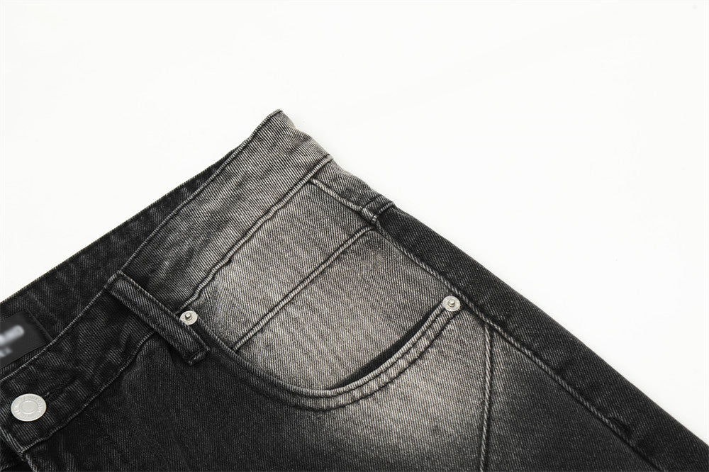 Contrast Color Denim Straight-leg Trousers Men