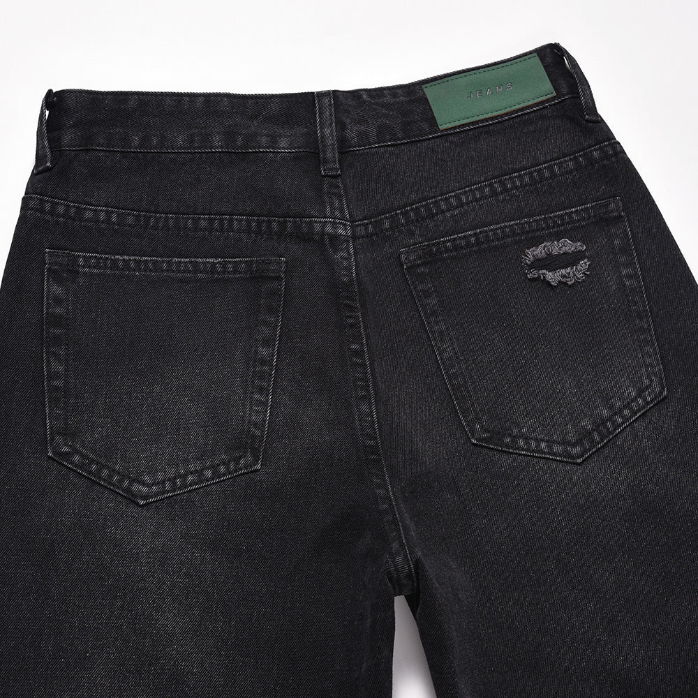 Distressed Wide Leg Denim Trousers For Men