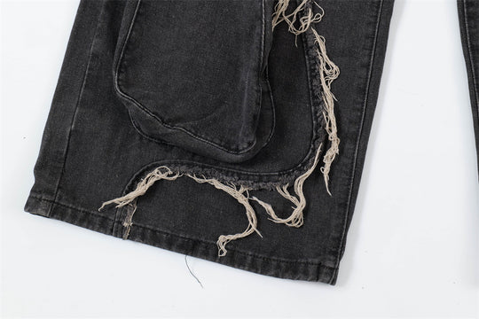 Ripped Wide-legged Denim Trousers For Men