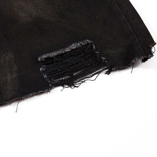 Waste Soil Spray Painting Old Dirty Denim Shorts Men