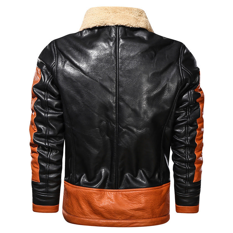Winter lapel loose men's leather jacket