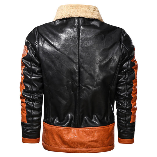 Winter lapel loose men's leather jacket