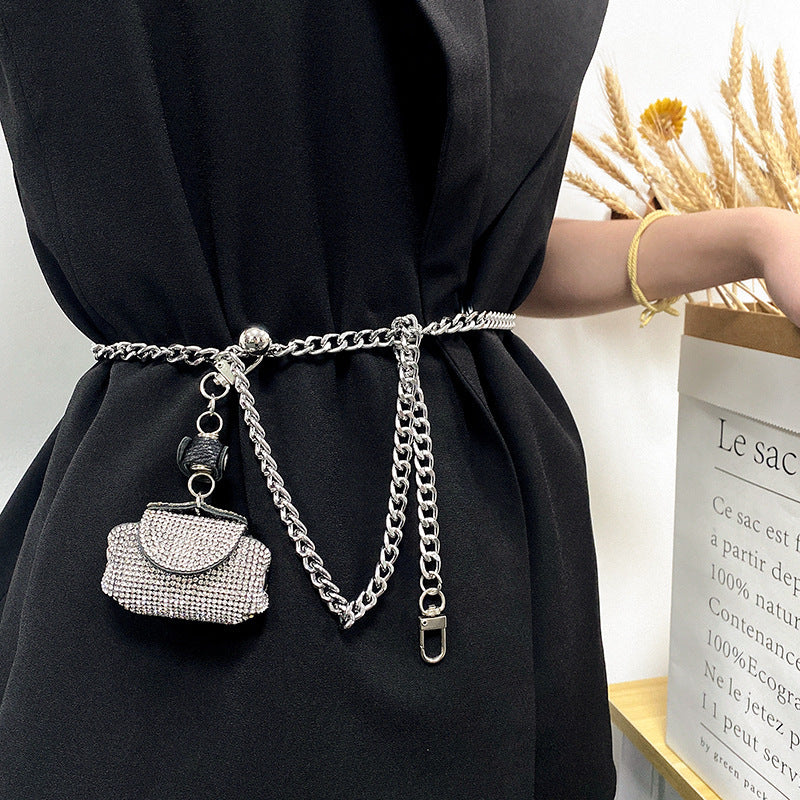 Fashion Rhinestone Bag Pearl Waist Chain