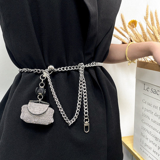Fashion Rhinestone Bag Pearl Waist Chain