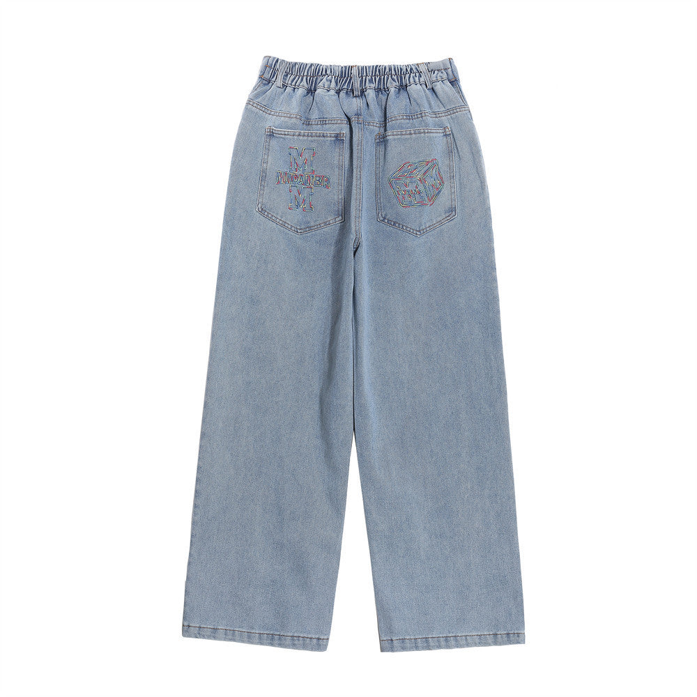 Letter Embroidery Denim Straight-leg Trousers Men
