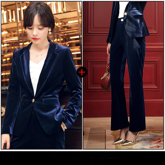 Fashion British Style Suit Jacket Trousers Two-piece Women