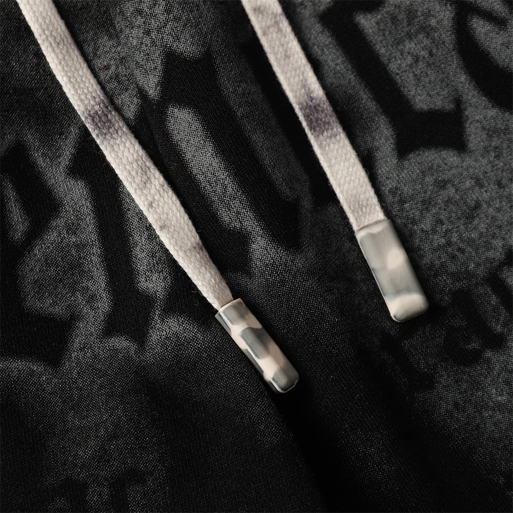 Fuzzy Letter Spray Painting Loose Shorts Men Punk